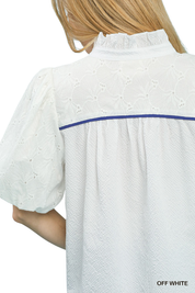 Puff Sleeve Eyelet Mix Top