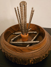 Mid-Century Rustic Nut Cracker Bowl with Utensils