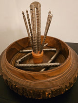 Mid-Century Rustic Nut Cracker Bowl with Utensils