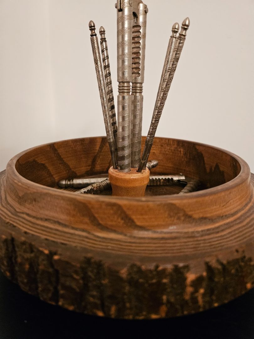 Mid-Century Rustic Nut Cracker Bowl with Utensils