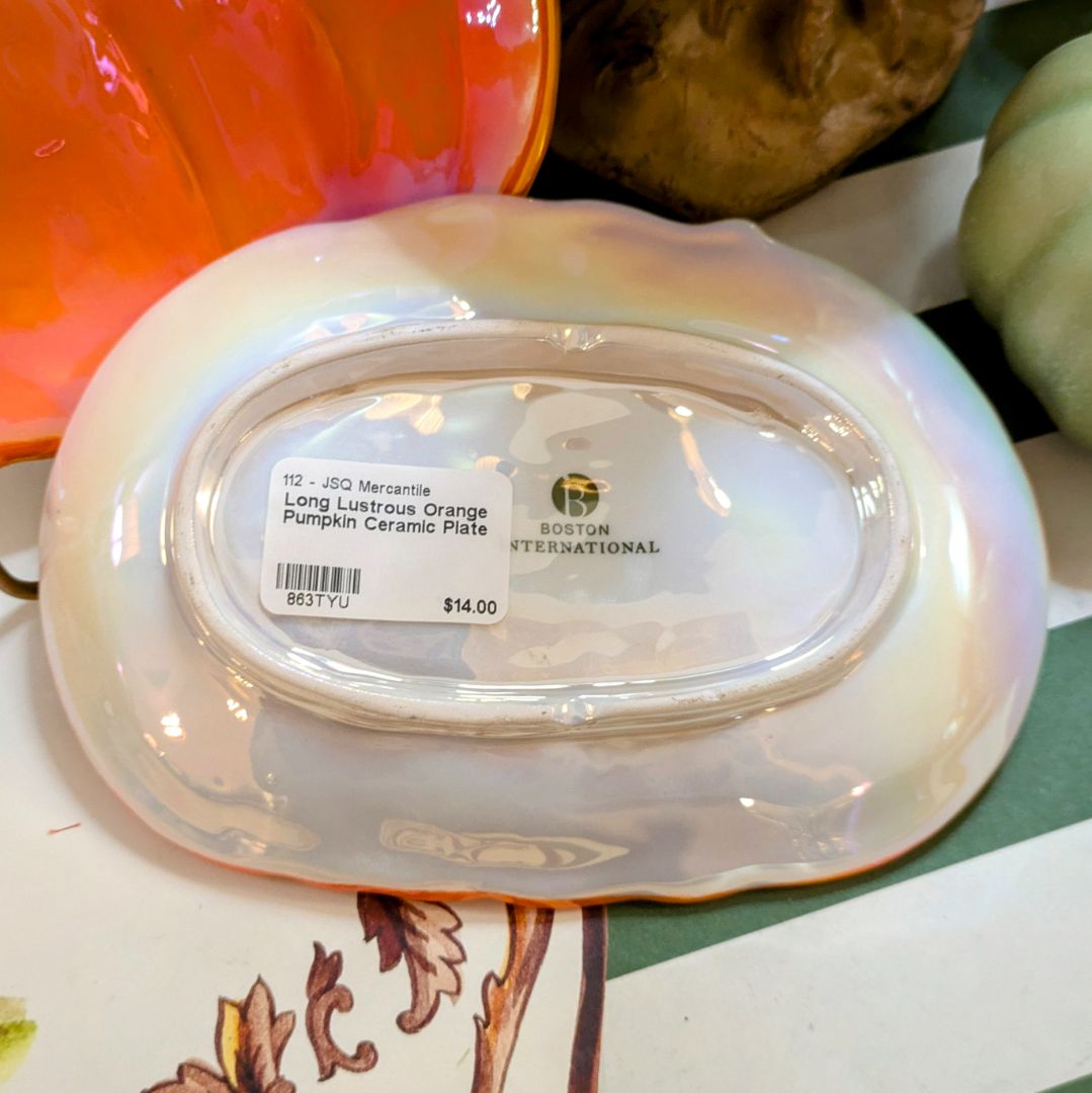 Long Lustrous Orange Pumpkin Ceramic Plate