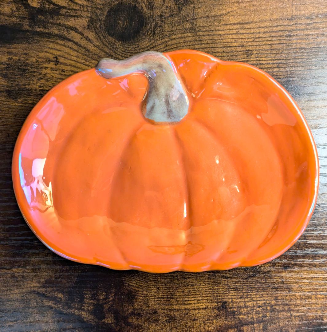 Long Lustrous Orange Pumpkin Ceramic Plate