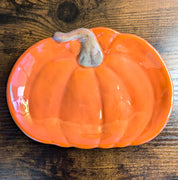 Long Lustrous Orange Pumpkin Ceramic Plate