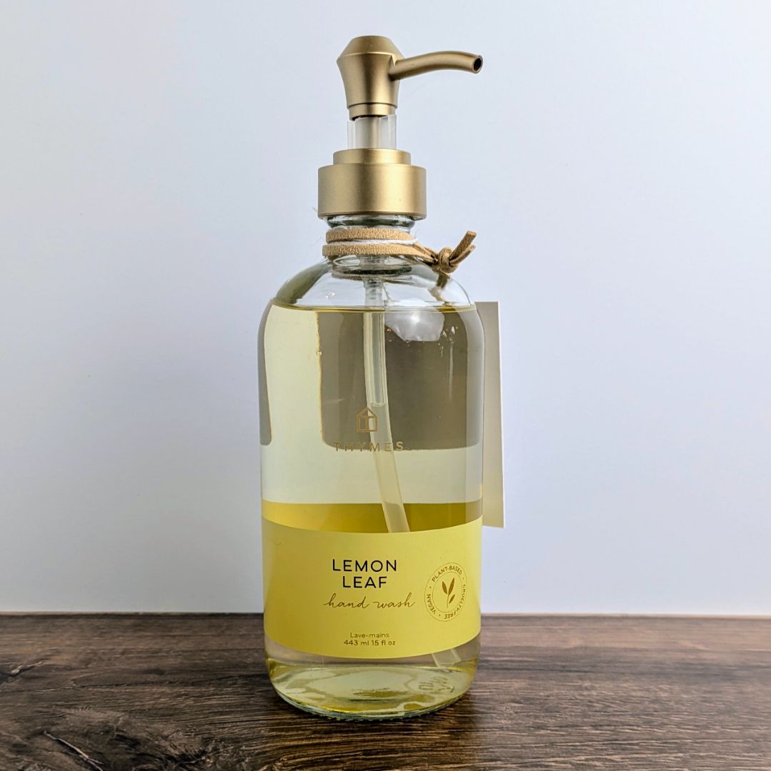 Lemon Leaf Large Hand Wash in Glass Soap Dispenser