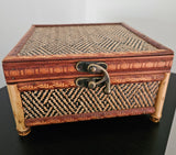 Vintage Woven Bamboo and Wooden Keepsake Box