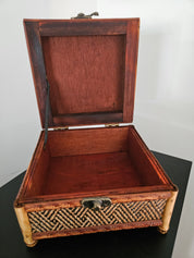 Vintage Woven Bamboo and Wooden Keepsake Box