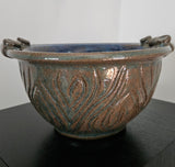 Handcrafted Blue Glazed Ceramic Bowl with Handles