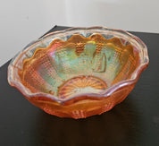 Vintage Marigold Carnival Glass Berry Bowl with Diamond Point Columns