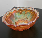 Vintage Marigold Carnival Glass Berry Bowl with Diamond Point Columns