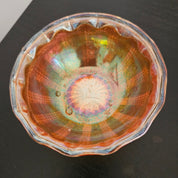 Vintage Marigold Carnival Glass Berry Bowl with Diamond Point Columns