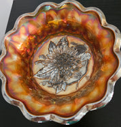 Vintage Marigold Carnival Glass Bowl with Scalloped Rim