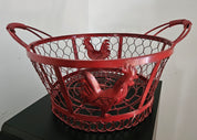 Vintage Red Chicken Wire Basket with Roosters