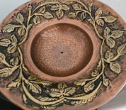Vintage Brass and Copper Footed Bowl with Embossed Leaf Pattern