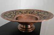 Vintage Brass and Copper Footed Bowl with Embossed Leaf Pattern