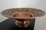 Vintage Brass and Copper Footed Bowl with Embossed Leaf Pattern