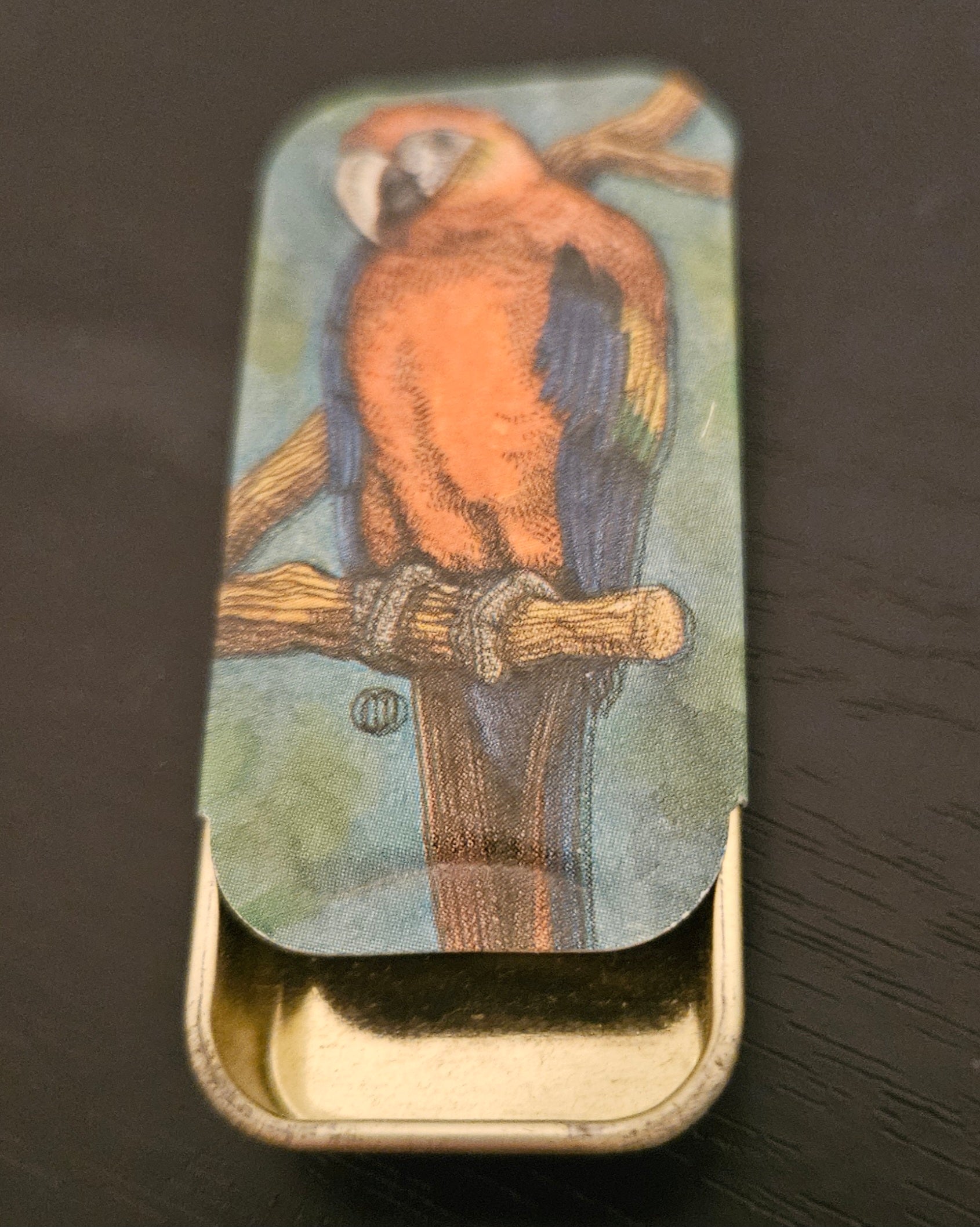Vintage Parrot Metal Pill Box