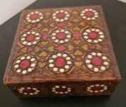 Hand Carved/Painted Wooden Box with Red Circles in White Circles