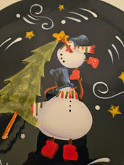 Two Snowmen Trimming Tree Plate