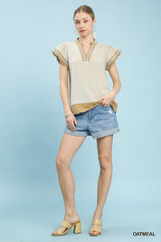 Scalloped Charm Linen Blend Top