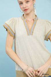 Scalloped Charm Linen Blend Top