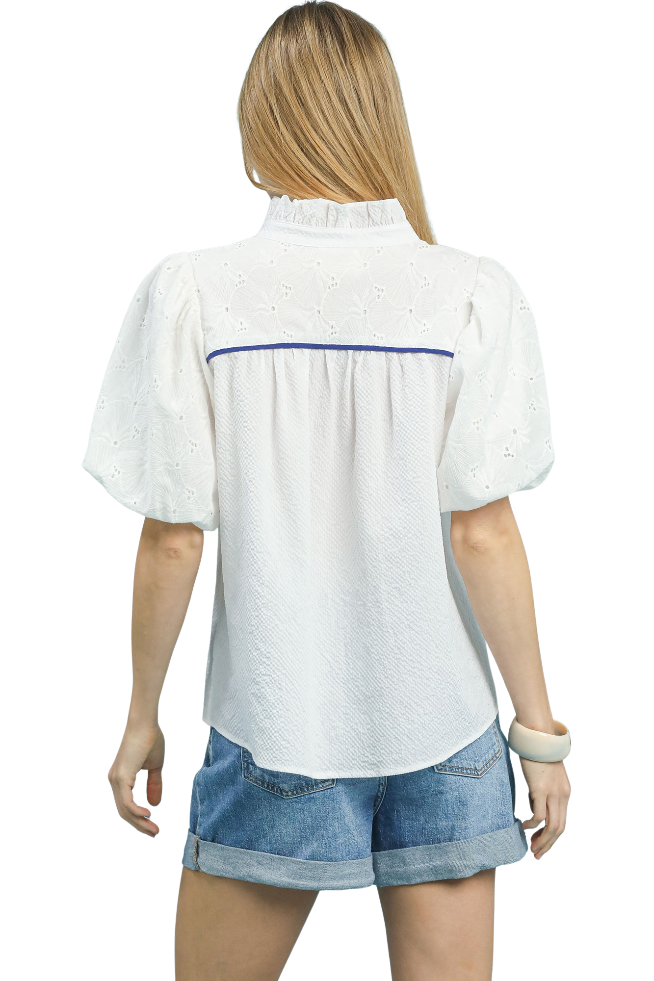 Puff Sleeve Eyelet Mix Top