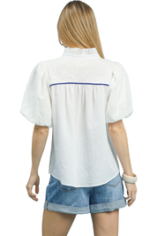 Puff Sleeve Eyelet Mix Top