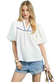 Puff Sleeve Eyelet Mix Top
