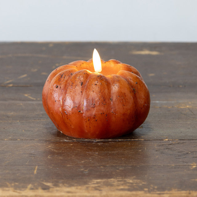 3.5" Orange Pumpkin Candle – Flameless 3D Flame, 6 Hour Timer