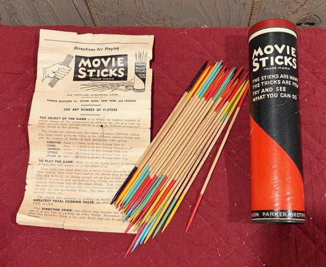 1937 Parker Brothers "Movie Sticks" game with instructions.