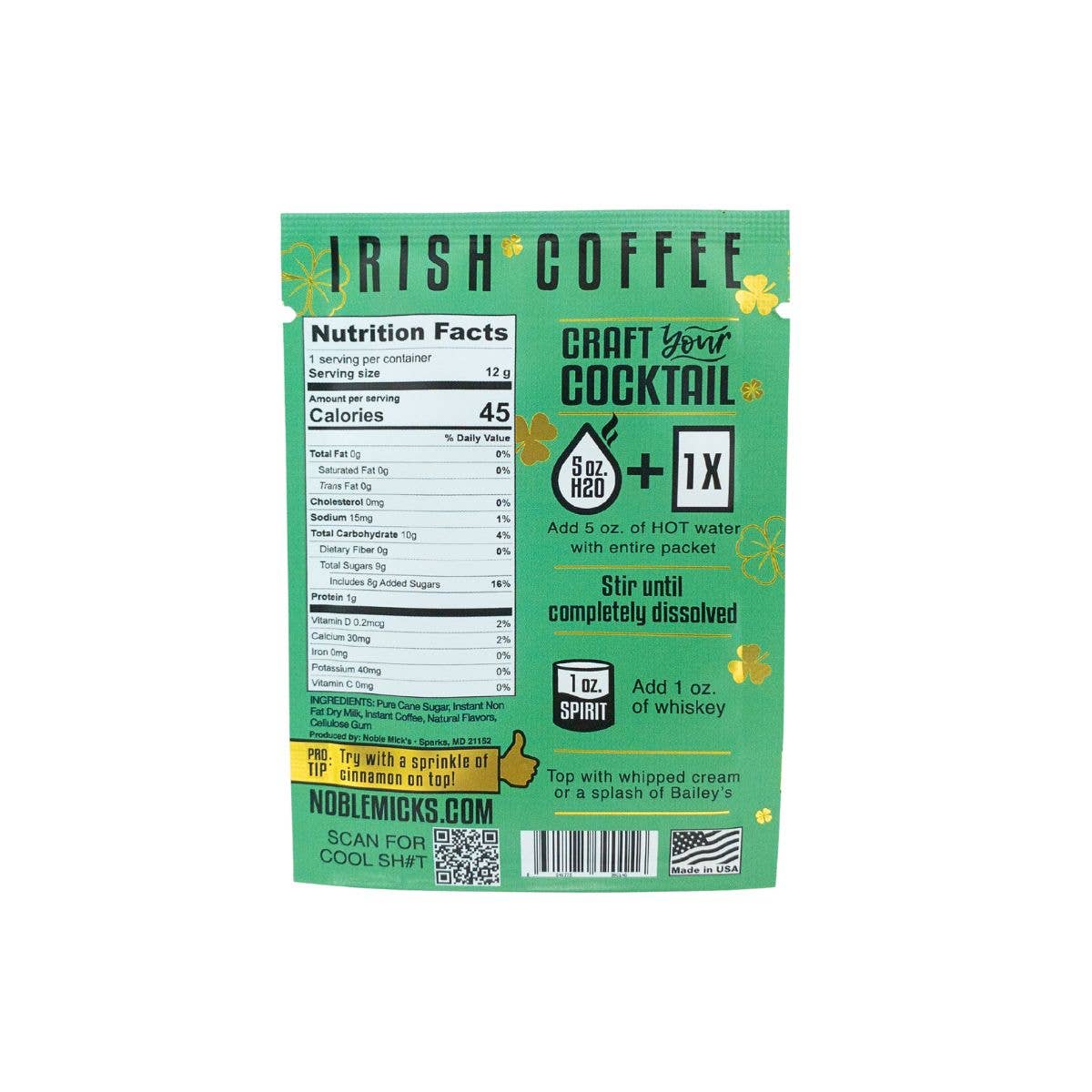 Irish Coffee Single Serve Craft Cocktail by Noble Micks