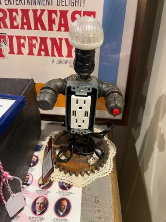 Industrial Robot Lamp, 2 USB Outlets & Charger