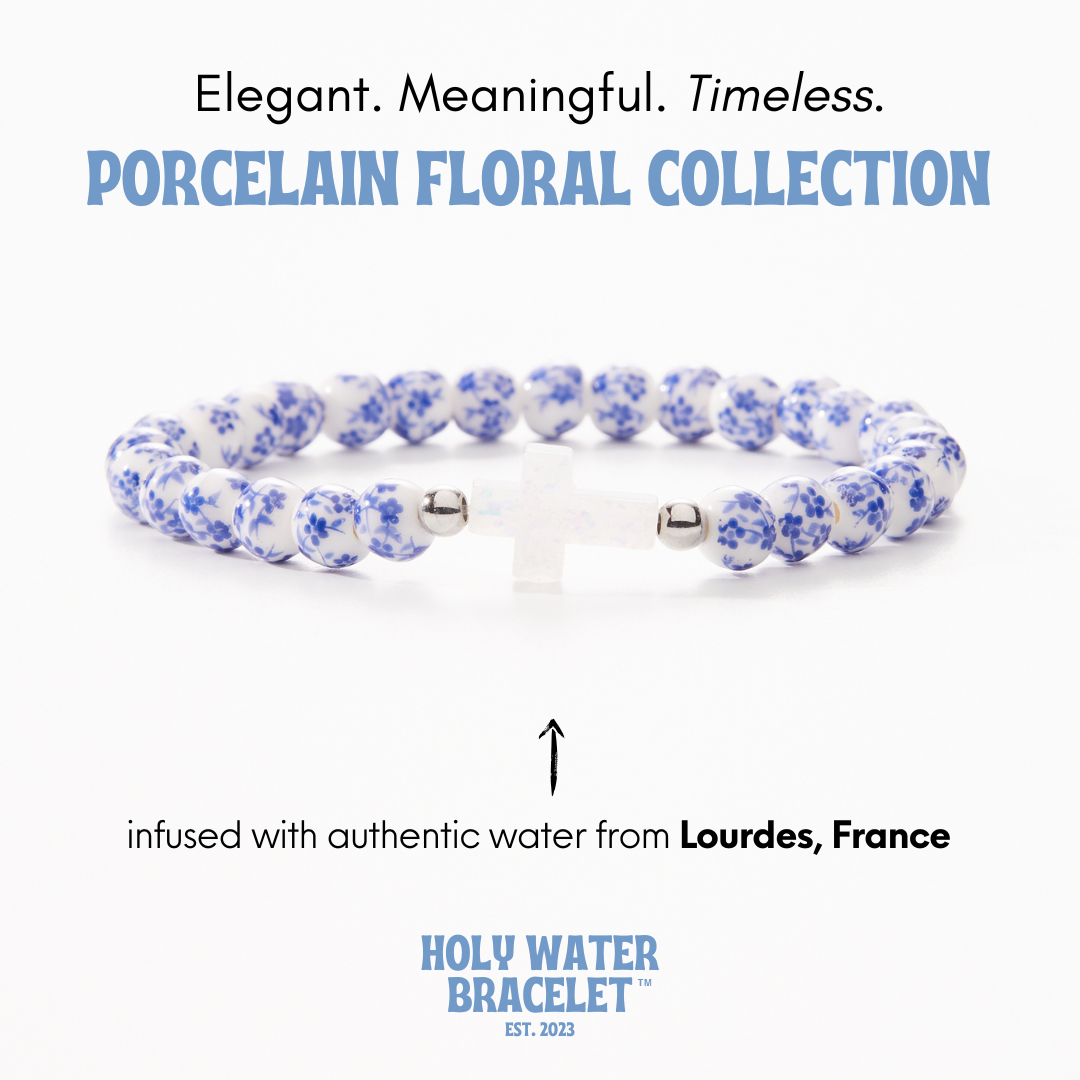 Blue & White Holy Water Porcelain Cross Bracelet