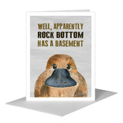 Rock Bottom has a Basement Greeting Card