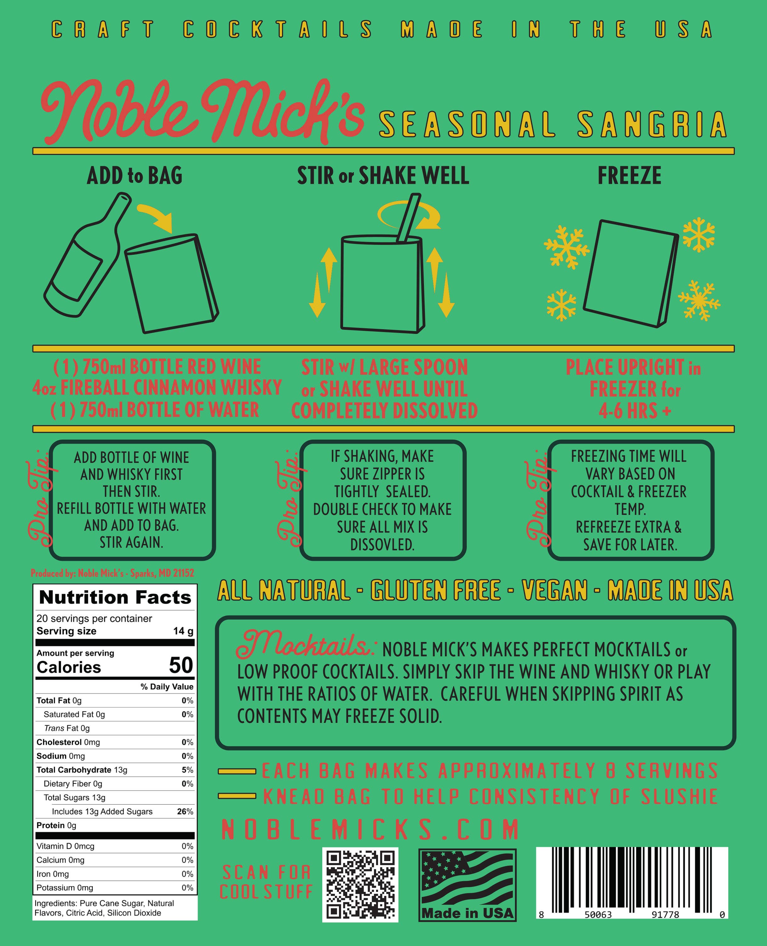 Seasonal Sangria Frozen Cocktail Mix by Noble Micks - 10oz Bag