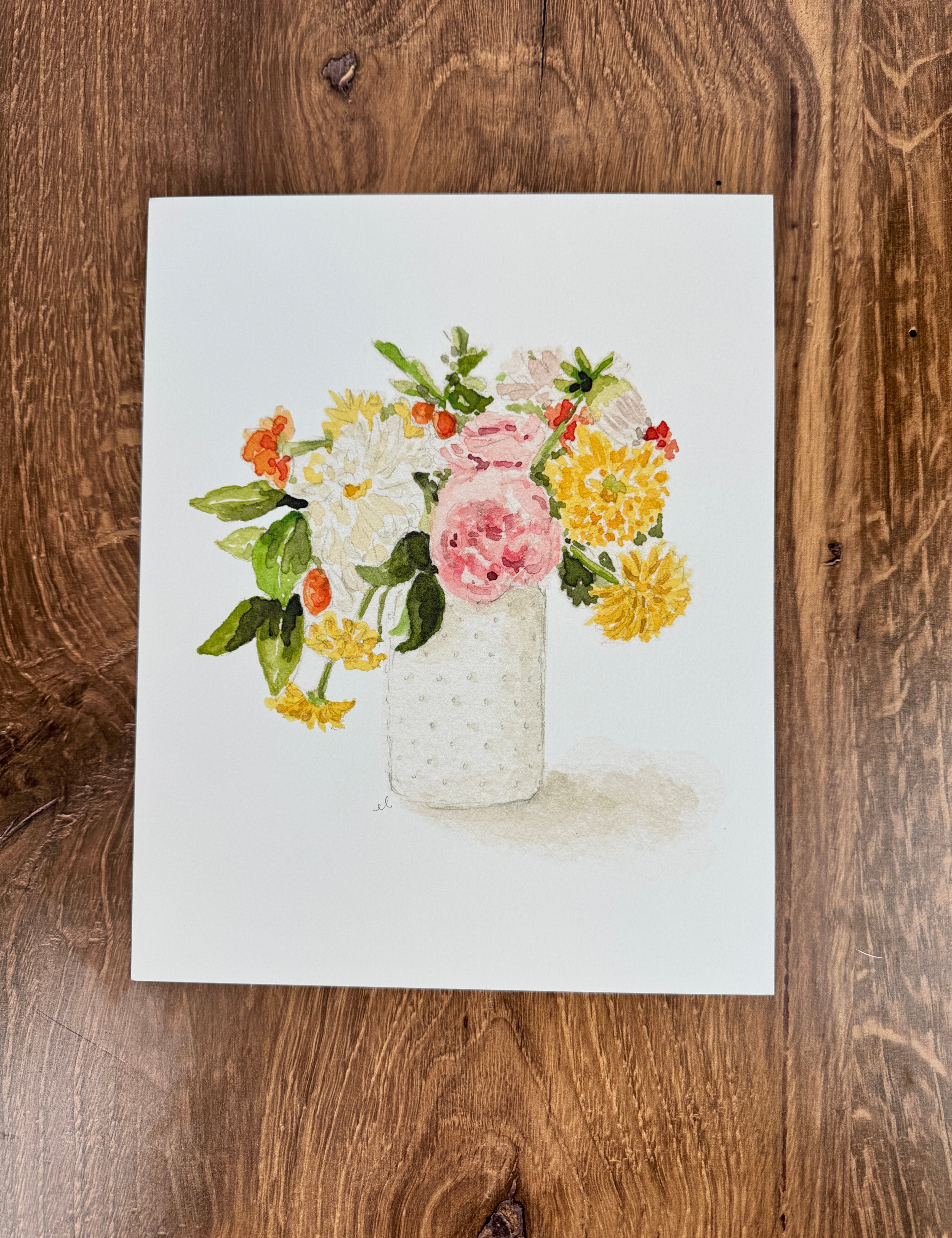 8x10 watercolor art print of a floral bouquet in a hobnail vase – botanical wall art by Emily Lex available at JSQ Mercantile women’s boutique and gift shop in La Grange, IL