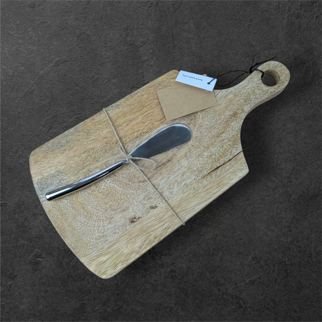 Mango Wood Cheese & Cutting Board with Canapé Knife – Entertain in Style (4 Assorted Styles)