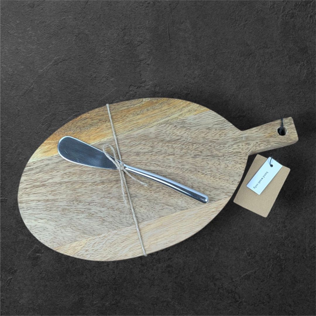 Mango Wood Cheese & Cutting Board with Canapé Knife – Entertain in Style (4 Assorted Styles)