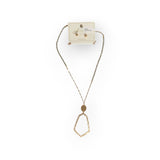 Long Gold and White Necklace with Stud Earrings Set
