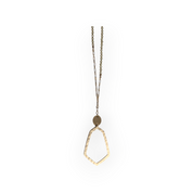 Long Gold and White Necklace with Stud Earrings Set