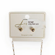 Long Gold and Gray Necklace with Stud Earrings Set