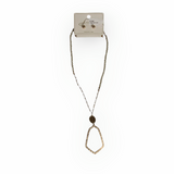 Long Gold and Gray Necklace with Stud Earrings Set
