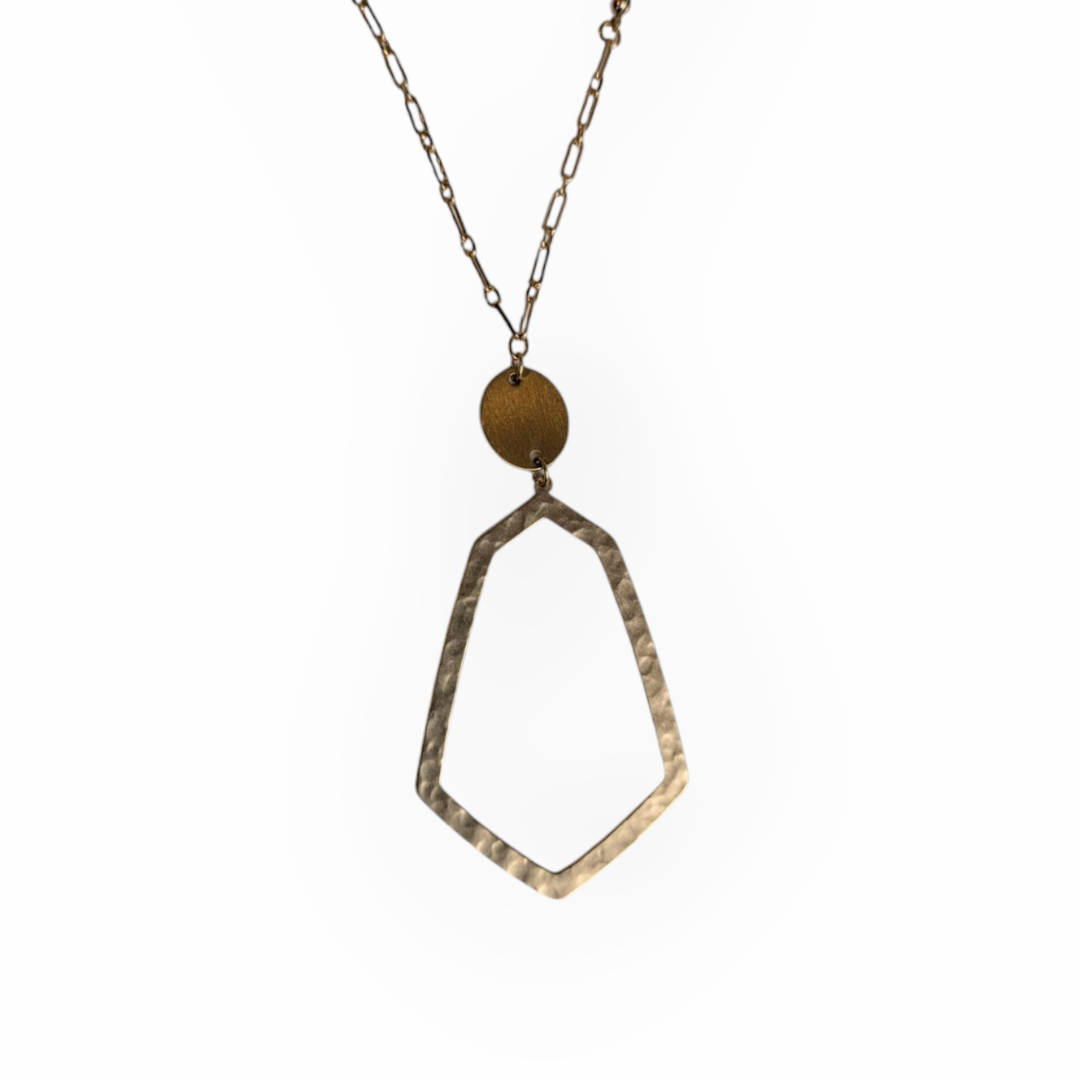 Long Gold and Gray Necklace with Stud Earrings Set