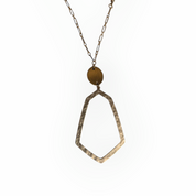 Long Gold and Gray Necklace with Stud Earrings Set