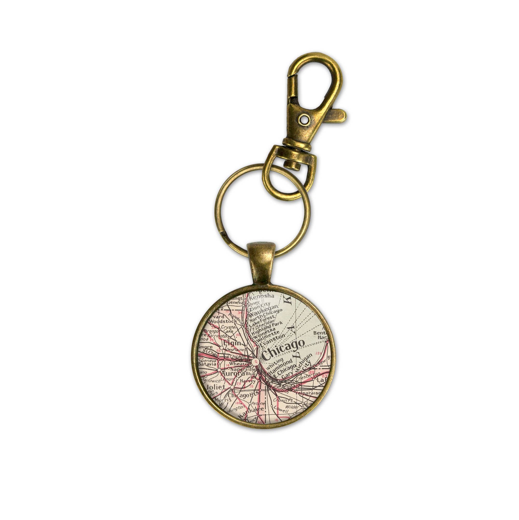 Keychain with Vintage Chicago Illinois Map -