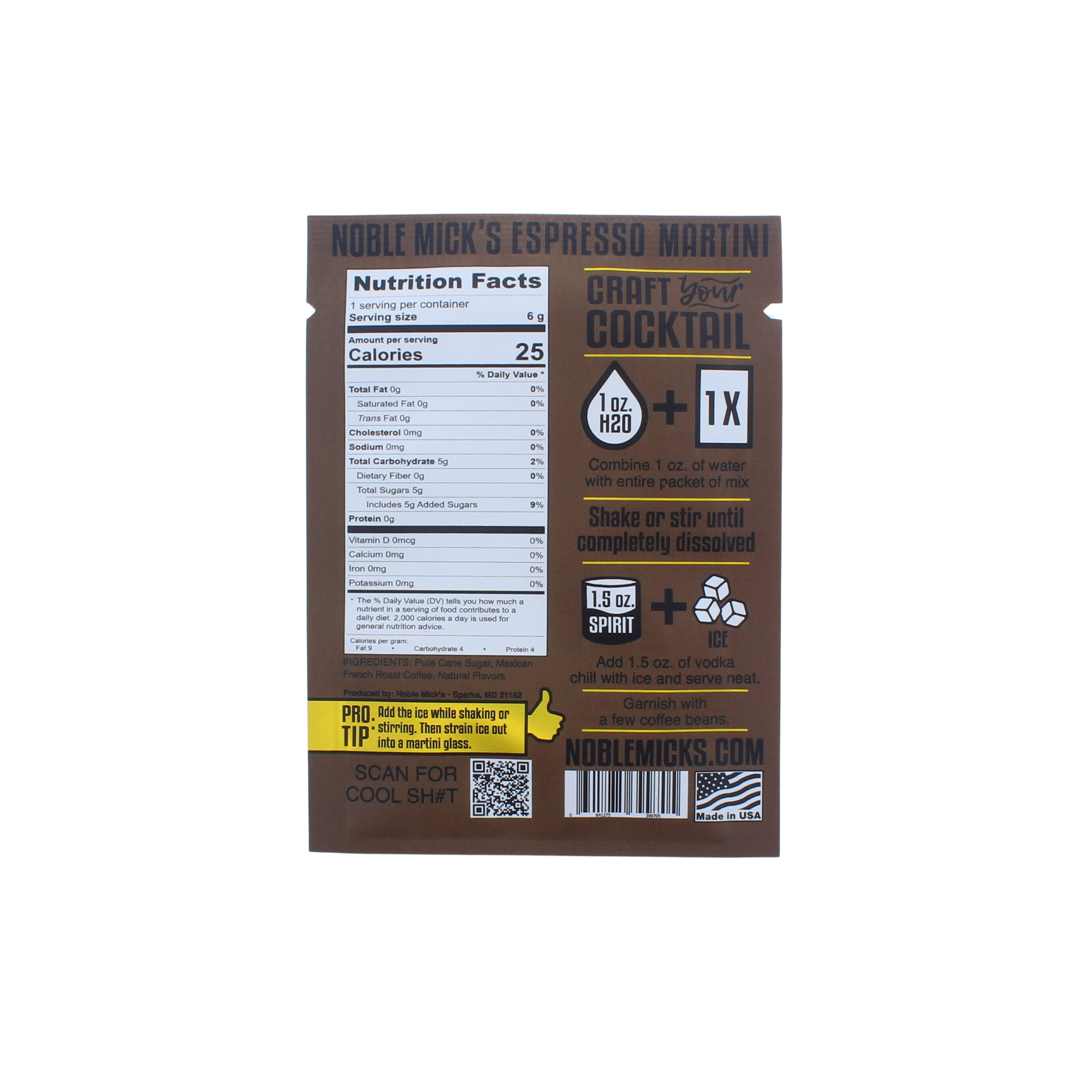 Espresso Martini Single Serve Craft Cocktail Mix by Noble Micks