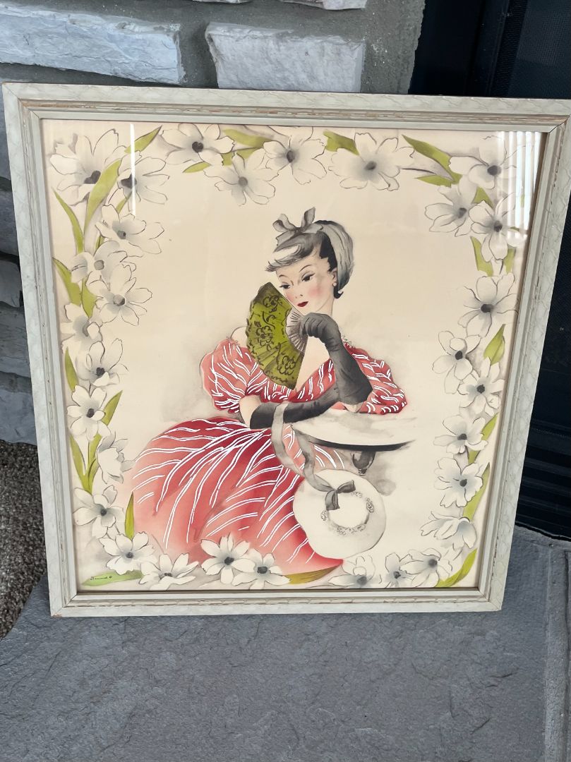 VTG 1940's Framed Bernard Pic Co. Watercolor Portrait