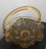 Vintage Viking "Double-Ruffled" Amber Glass Basket