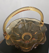 Vintage Viking "Double-Ruffled" Amber Glass Basket