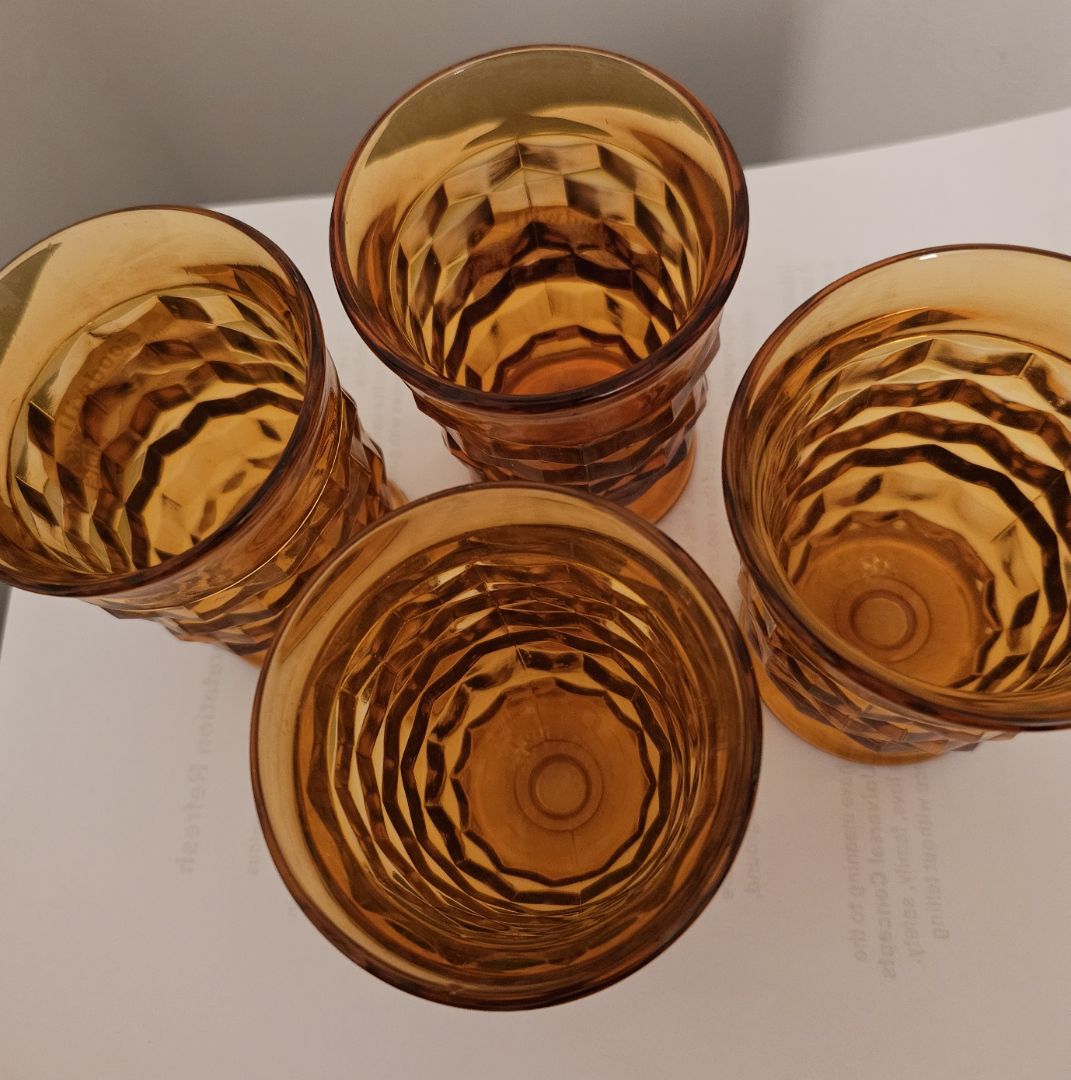 Indiana Glass Co. Footed Amber Juice Glasses SET OF 4