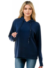 Long Sleeve Hoodie with Sequin Detail on String - Large